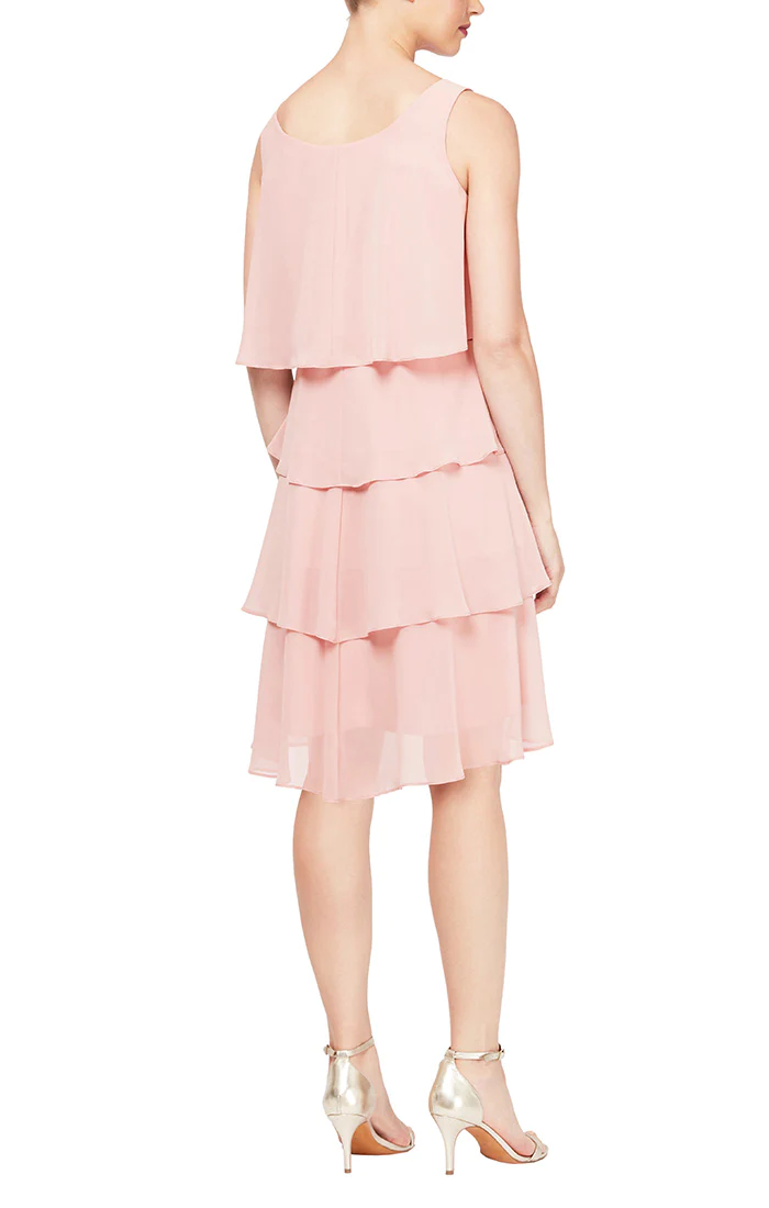 Sl Fashions Embellished Tiered Chiffon Dress & Capelet - Navy - 8 Sl Fashions Embellished Tiered Chiffon Dress & Capelet - Navy - 8