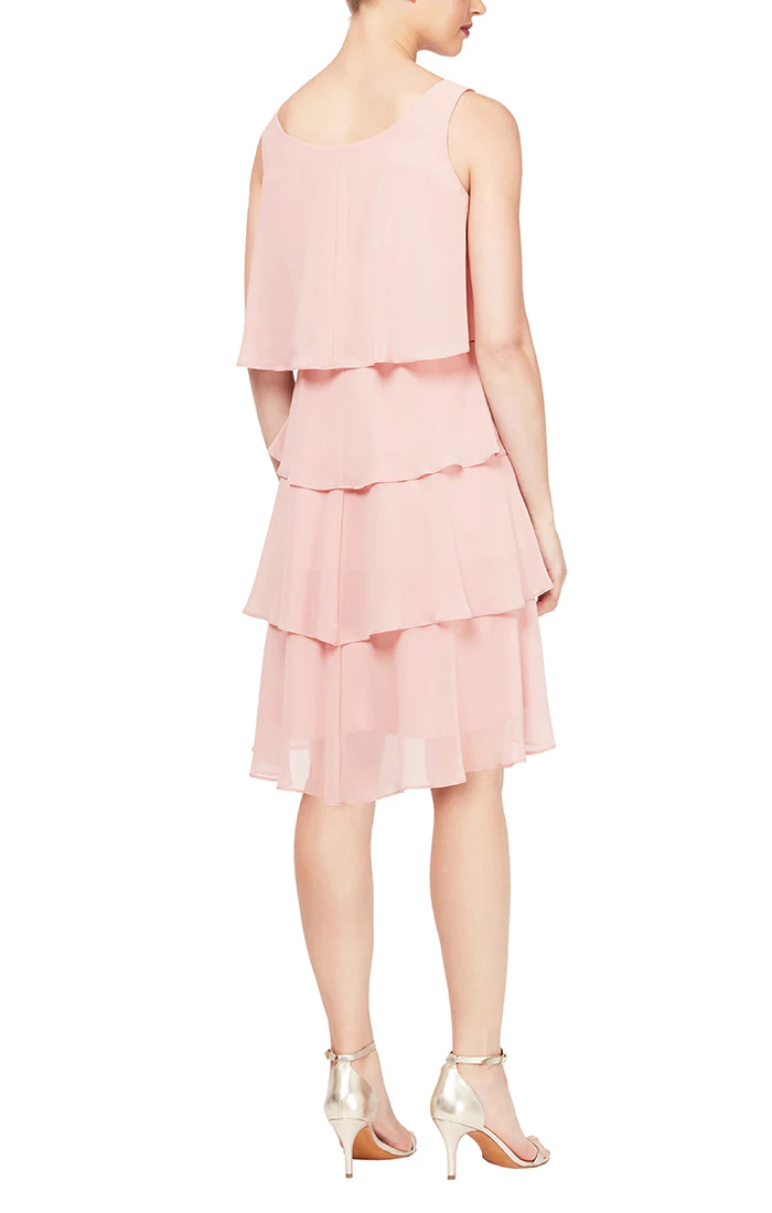 Cocktail Dresses Tiered Chiffon Jacket Short Dress Faded Rose