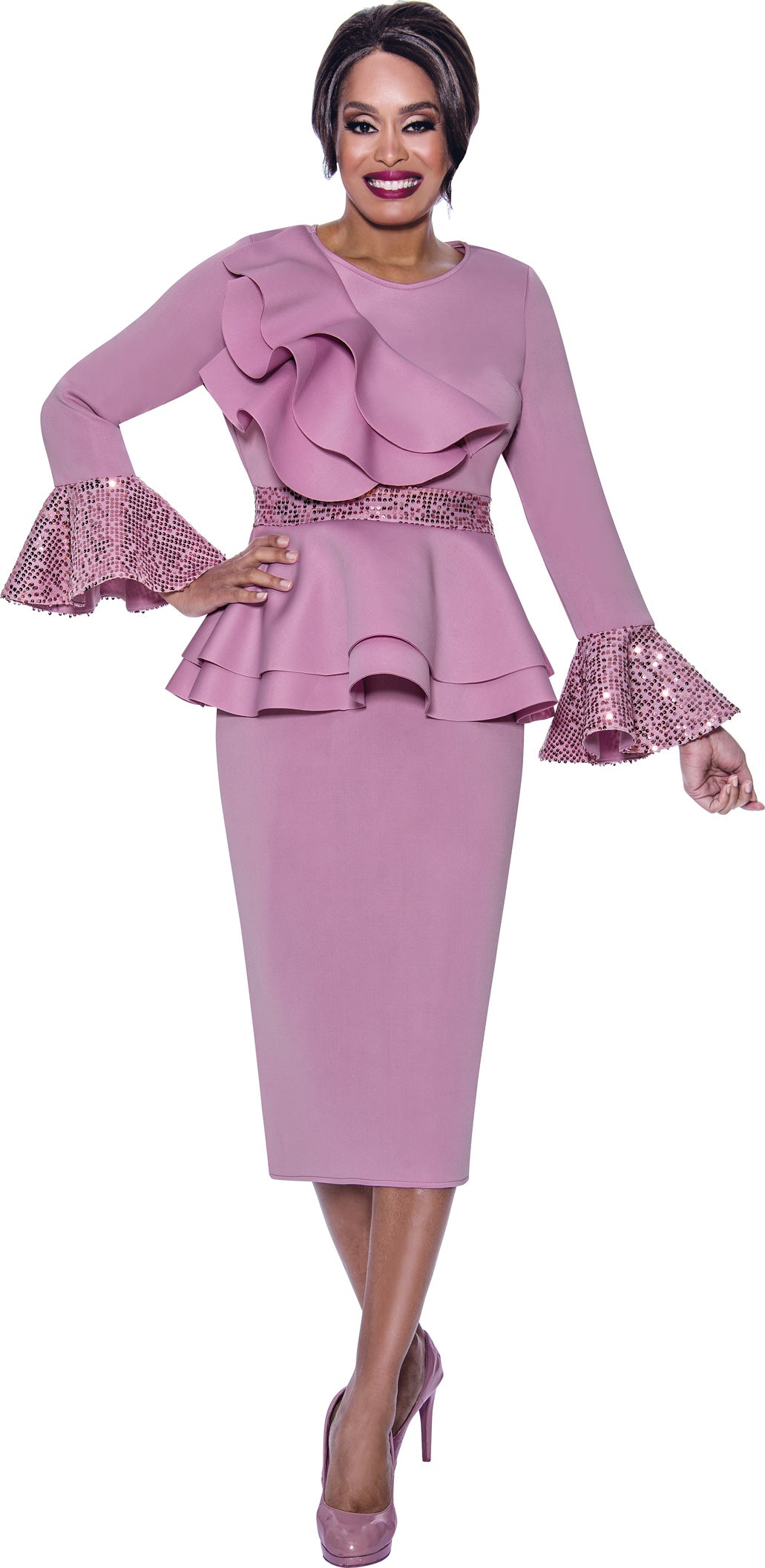 Divine Apparel SL1881 Sequin Mother of the Bride Peplum Dress