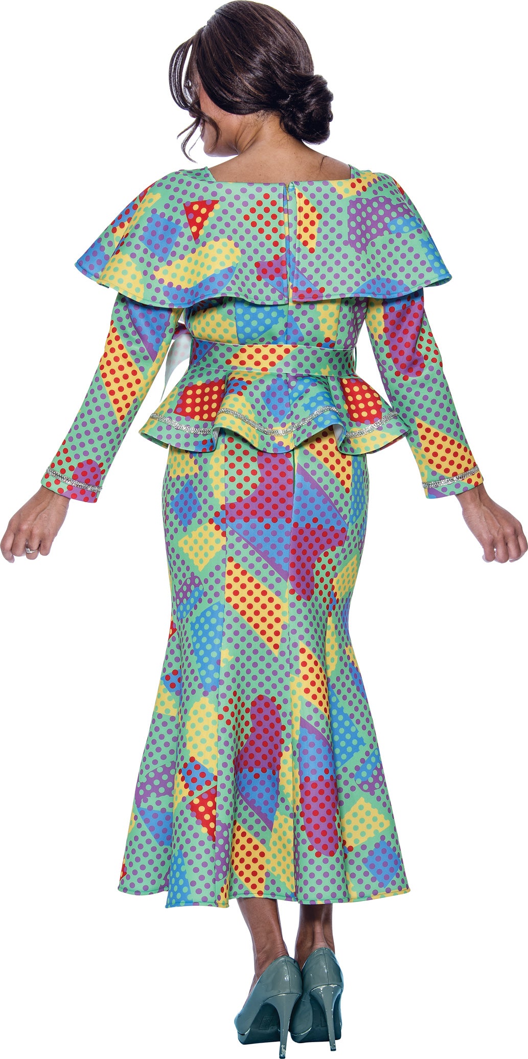Divine Apparel SL1952W Plus Size Formal Long Sleeve Cape Midi Dress