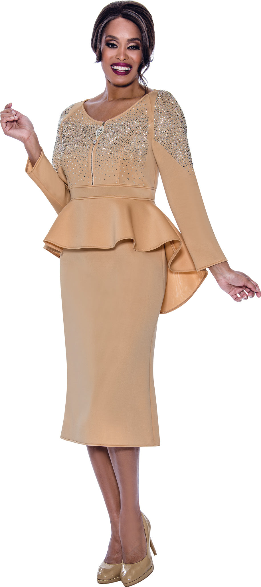 Divine Apparel SL1961W Beaded Formal Plus Size Midi Dress
