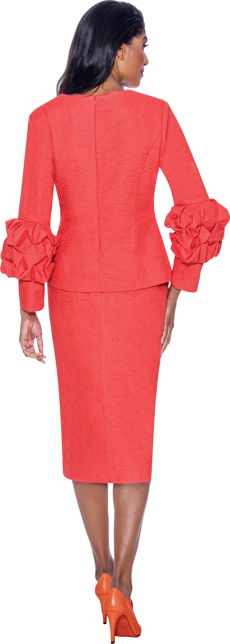 Plus Size Dresses Long Sleeve Mother of the Bride Crinkle Dress Coral