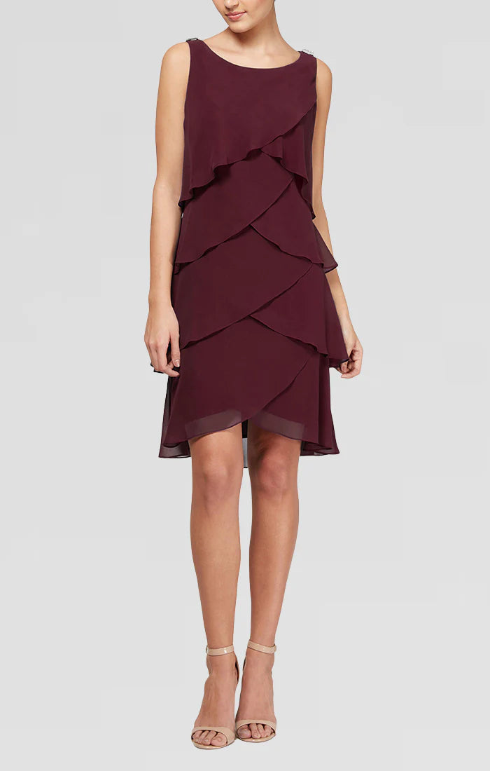 Cocktail Dresses Tiered Chiffon Cocktail Dress Fig