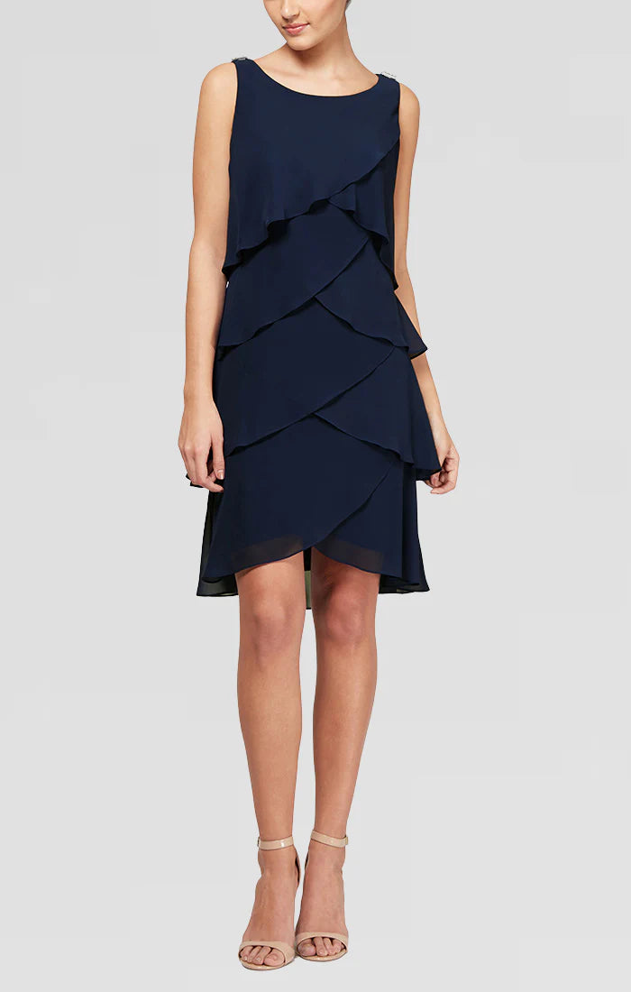 Cocktail Dresses Tiered Chiffon Cocktail Dress Navy