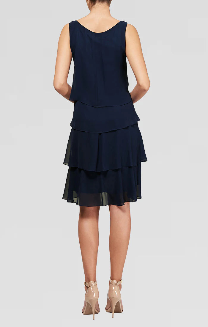Cocktail Dresses Tiered Chiffon Cocktail Dress Navy