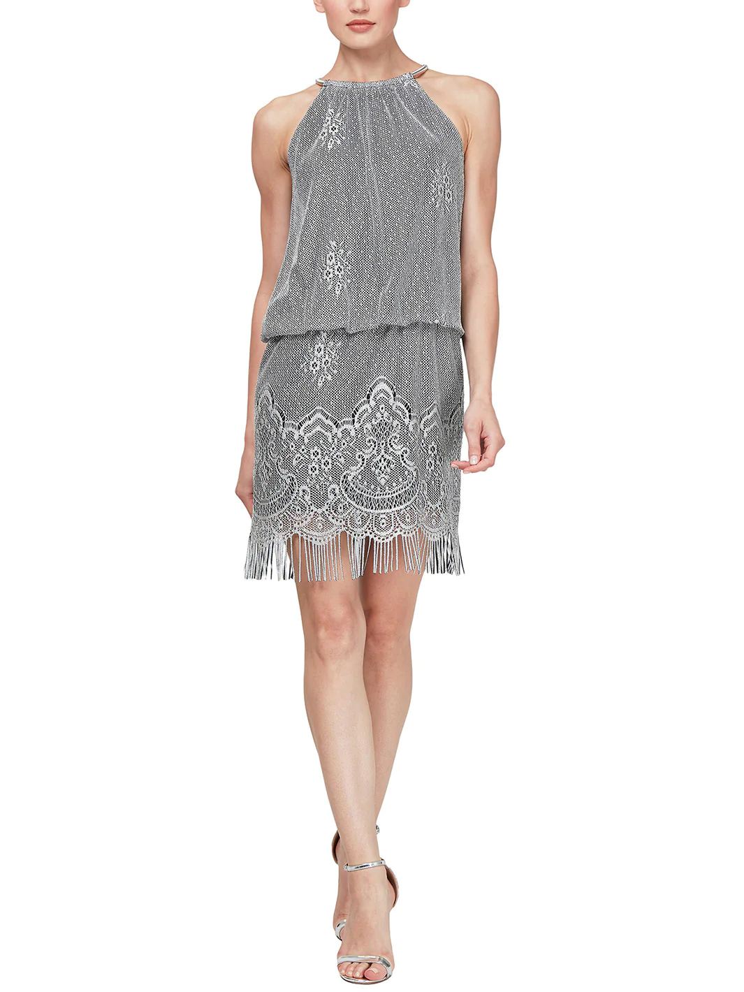 Cocktail Dresses Petite Crochet Short Dress Silver