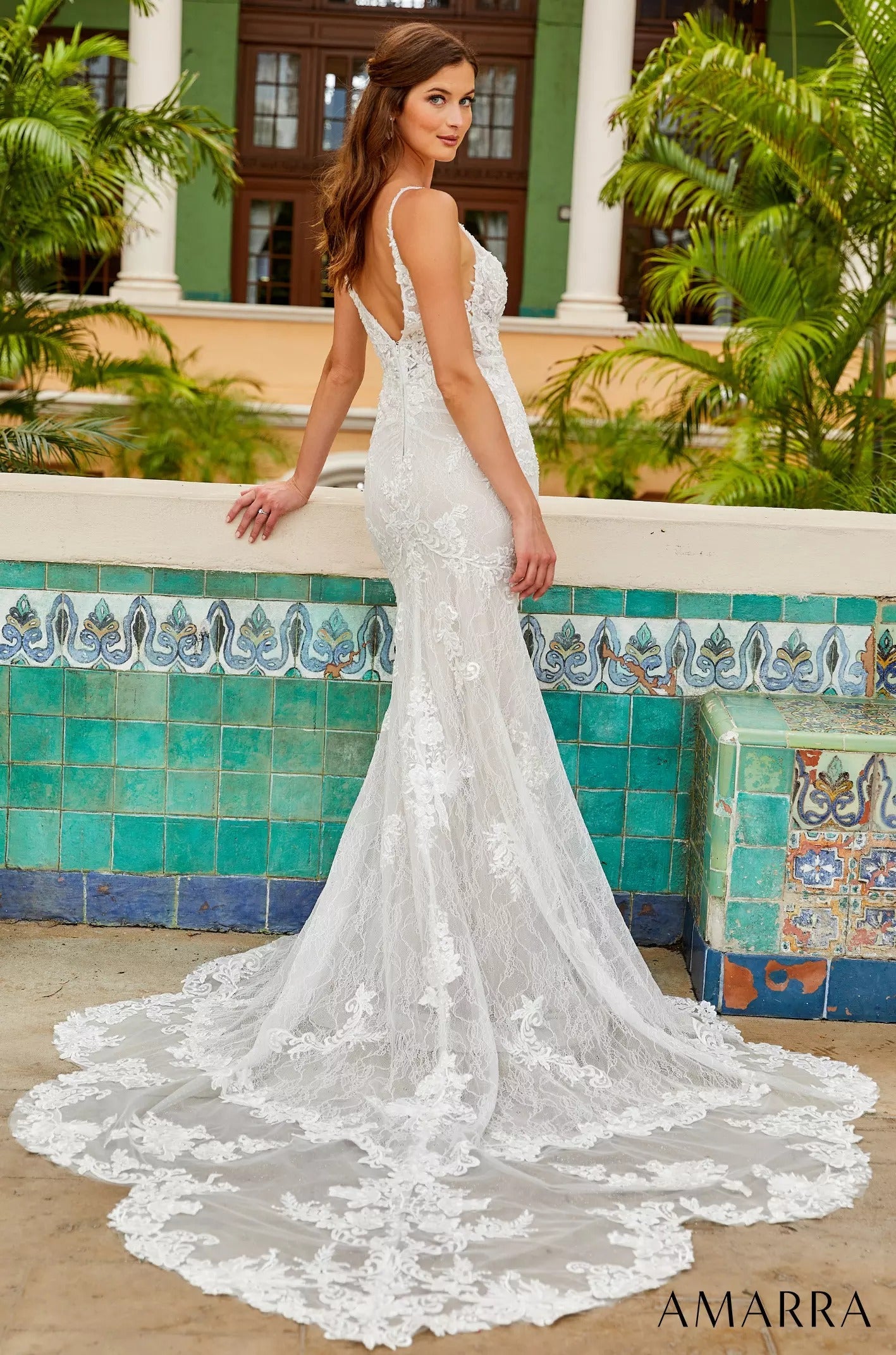 Wedding Dresses Bridal Fitted Long Lace Wedding Dress Amarra 84383 Ivory/Nude