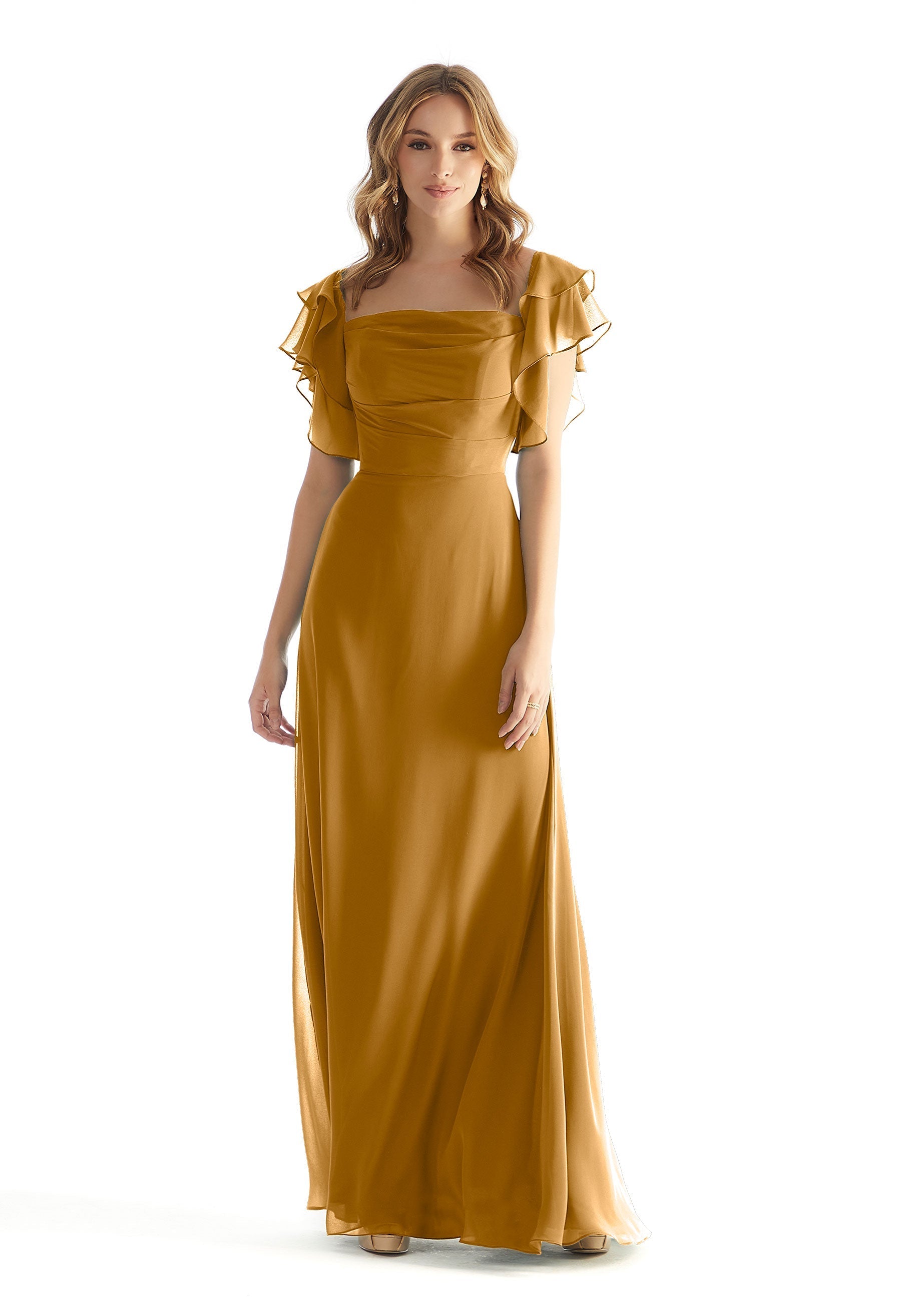 Formal Dresses Formal Ruffle Long Dress Saffron-Chiffon-31227-Ruffle