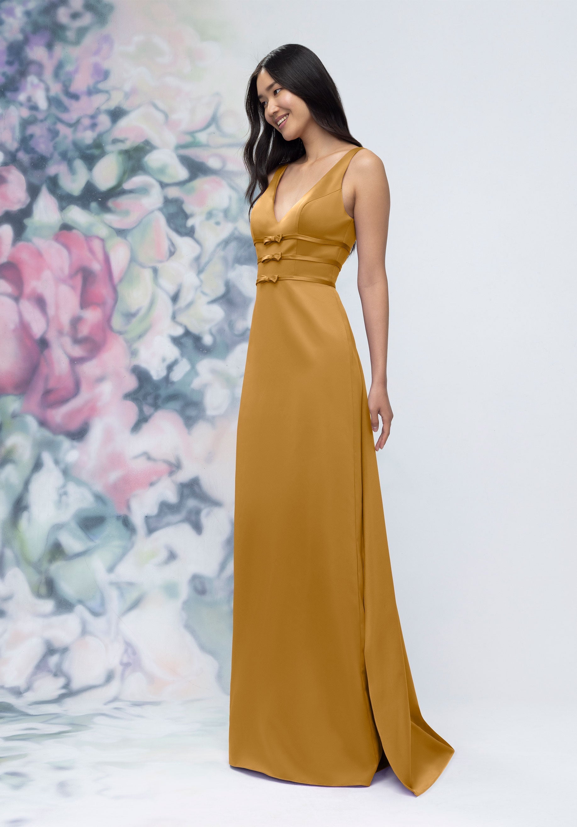 Formal Dresses Formal Long Slit Gown Saffron-Satin-3030013-Train