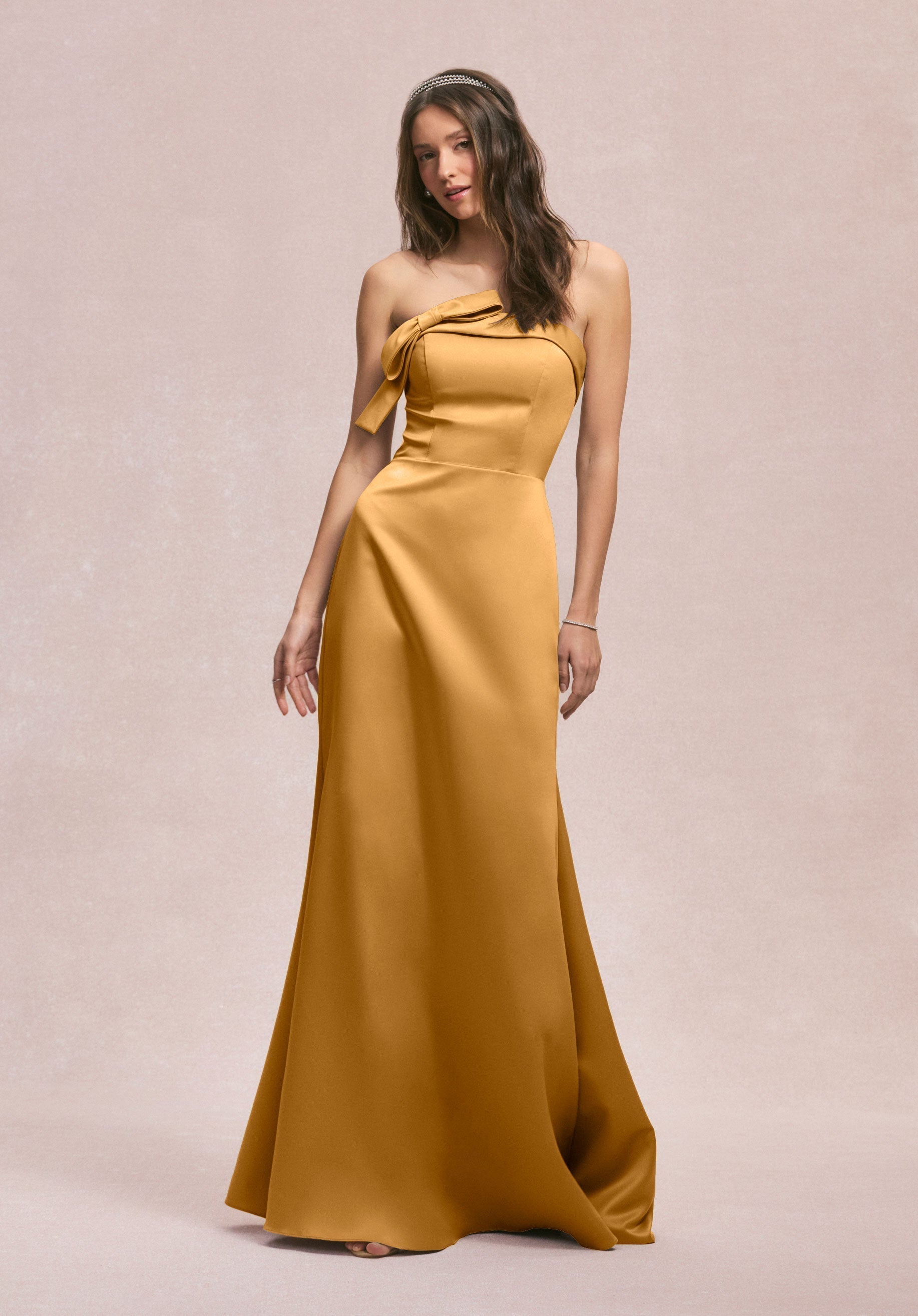 Formal Dresses Long Formal A Line Evening Dress Saffron-Satin-31246-Fitted