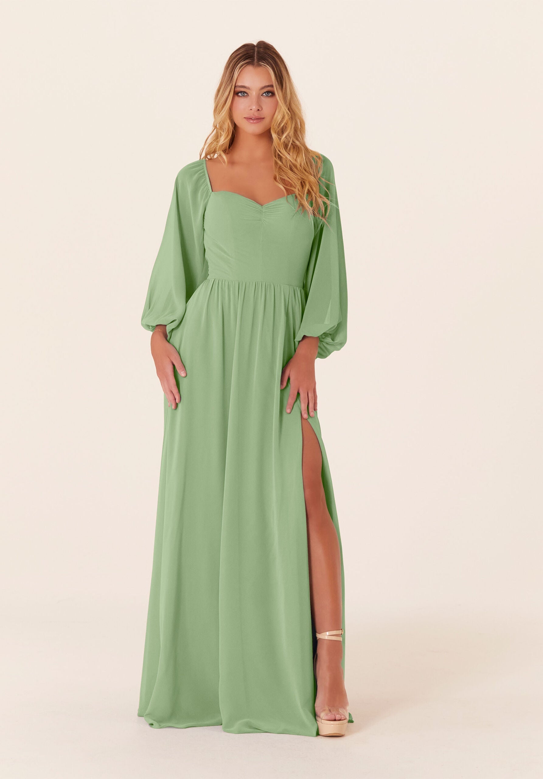 Mother of the Bride Dresses Formal Long Sleeve Mother of the Bride Dress Sage-Chiffon-21830-Pleated