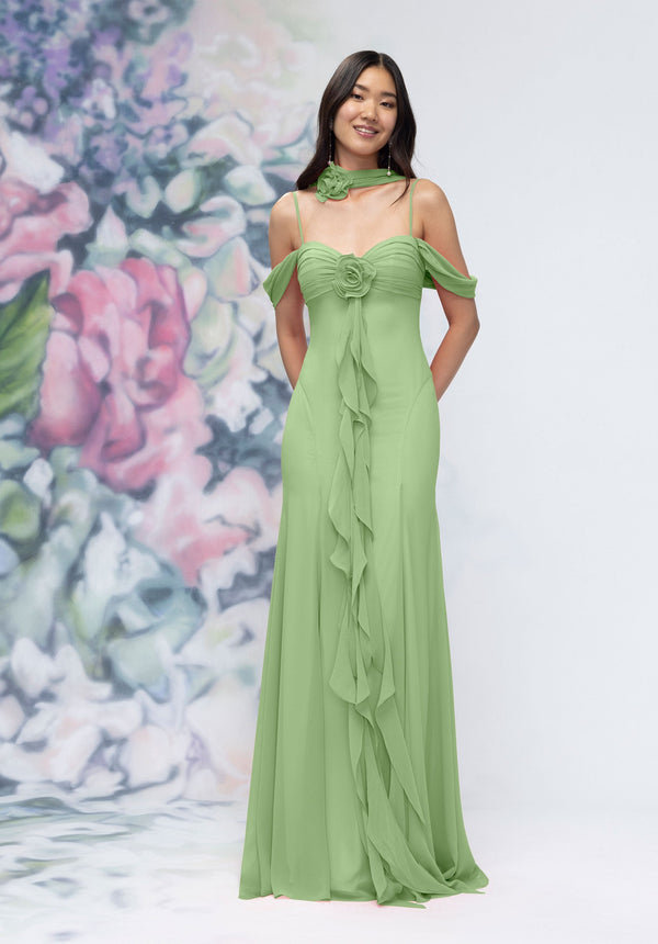 MGNY Madeline Gardner New York 3030000 Long Ruffle Floral Formal Dress