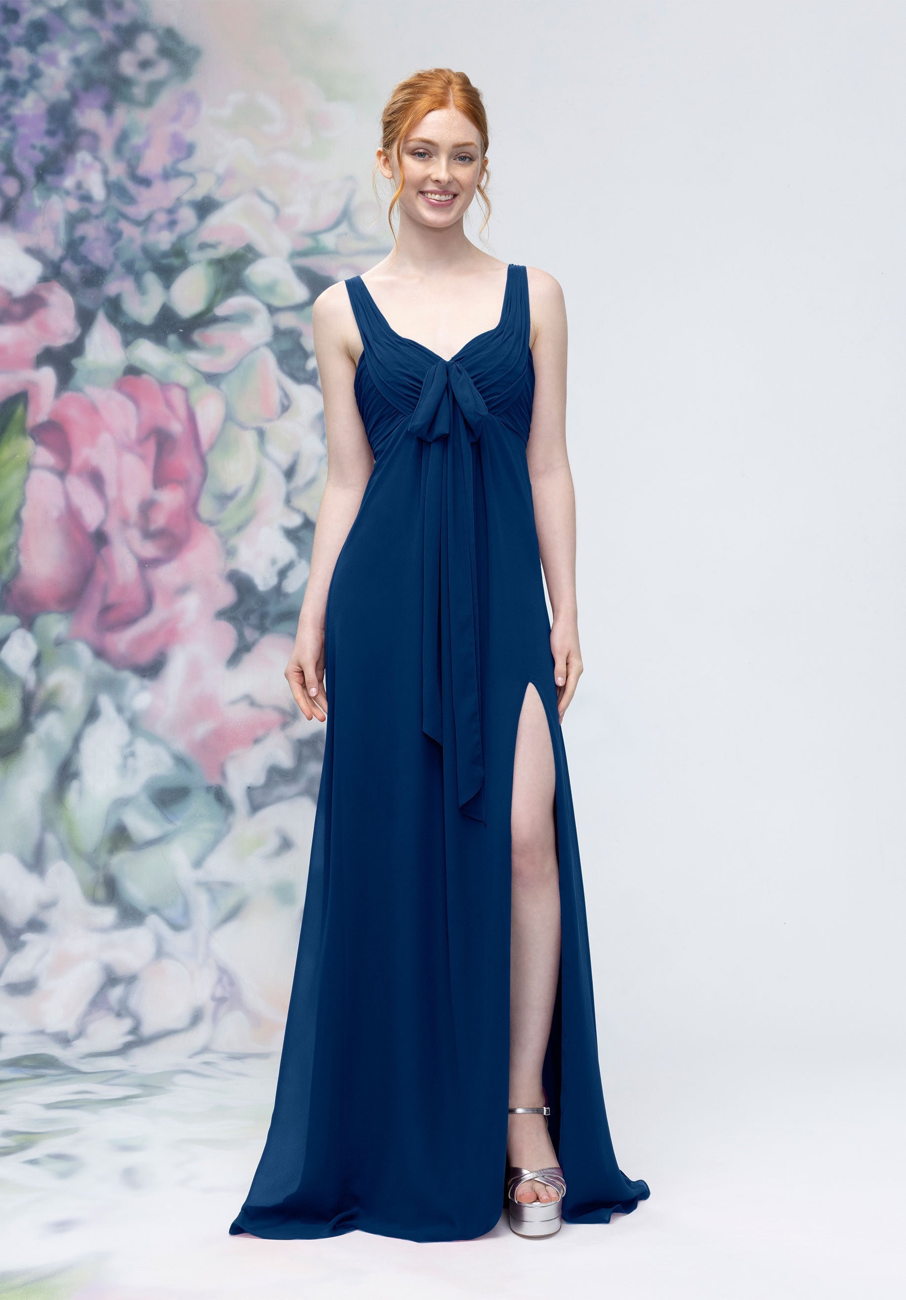 Formal Dresses Formal Long A Line Slit Dress Sapphire-Chiffon-3030009-Pleated
