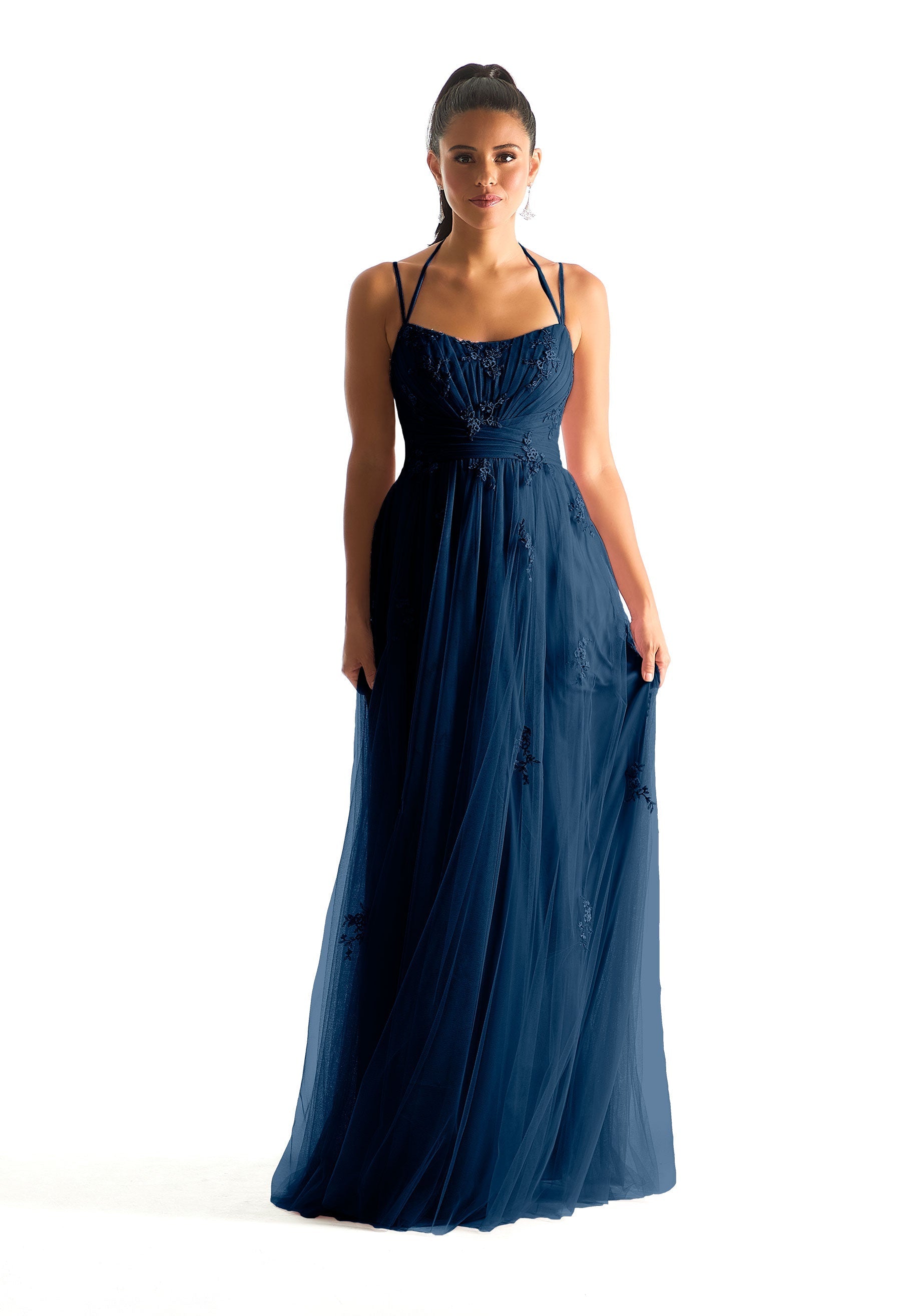 Formal Dresses Pleated Floral Long Formal Dress Sapphire-Net-21843-Pleated
