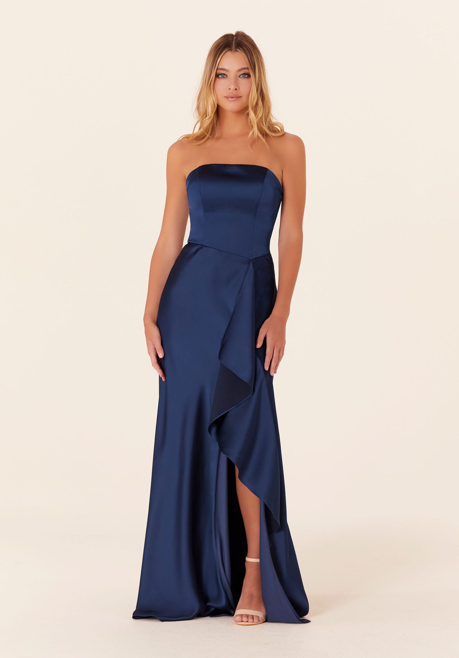 Formal Dresses Ruffle A Line Long Formal Dress Sapphire-Satin-21834-Ruffle