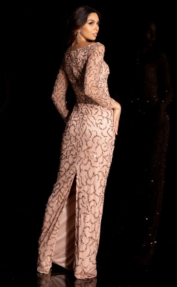 Mother of the Bride Dresses Long Sleeve Fitted Formal Beaded Mother of the Bride Dress Aleta 527 Rose/Gold