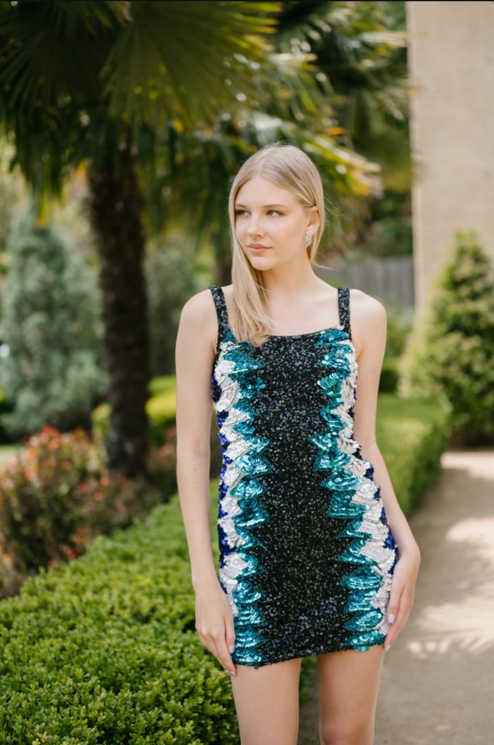 Cocktail Dresses Sequin Fitted Short Mini Cocktail Dress Aleta 1323 Black Multi
