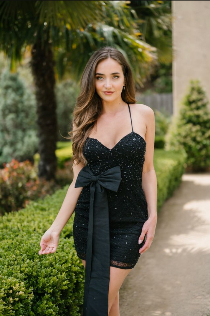 Cocktail Dresses Fitted Short Cocktail Beaded Dress Aleta 1311 Black