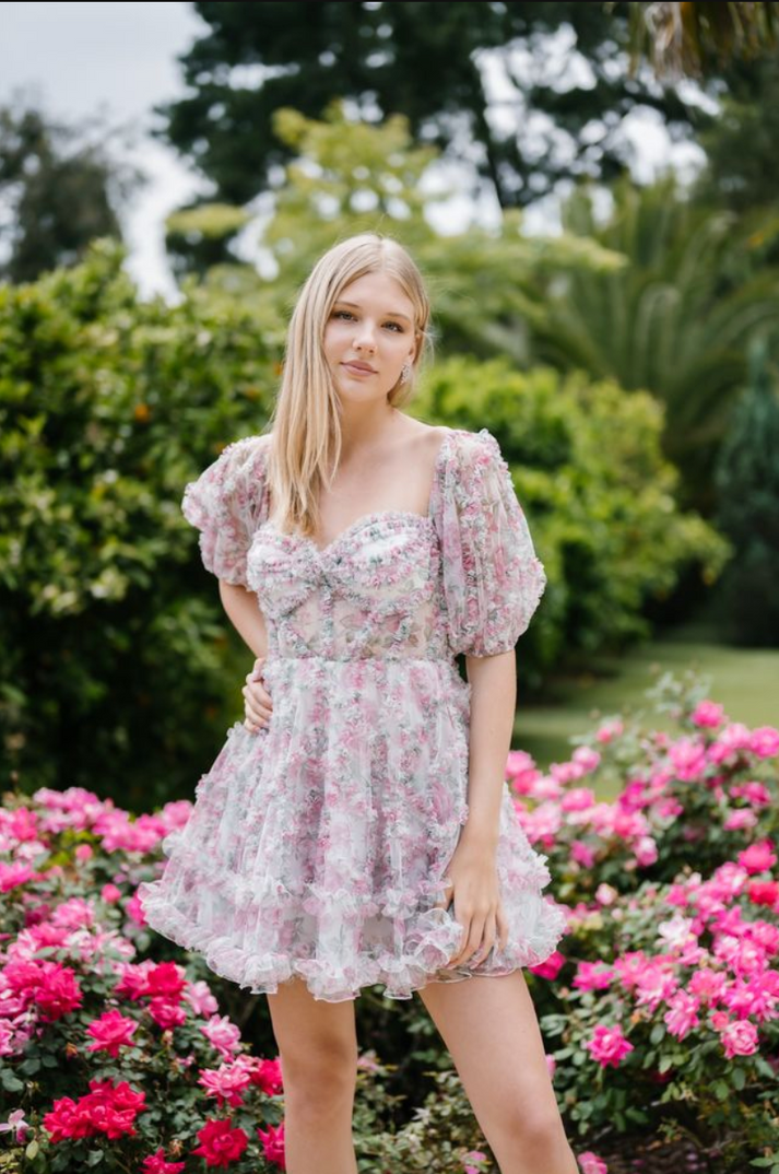 Aleta 1304 Ruffle Short Layered Cocktail A Line Dress