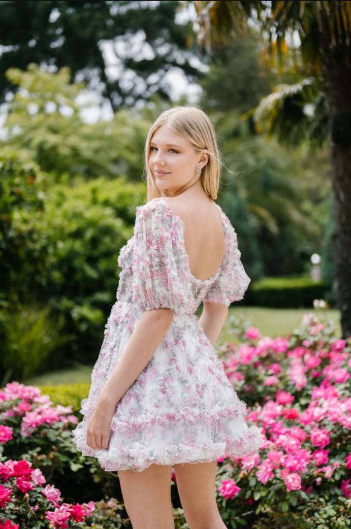 Aleta 1304 Ruffle Short Layered Cocktail A Line Dress