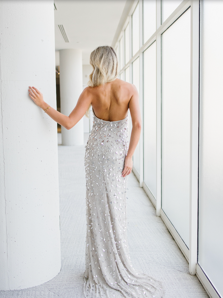 Prom Dresses Long Fitted Formal Beaded Prom Dress Silver