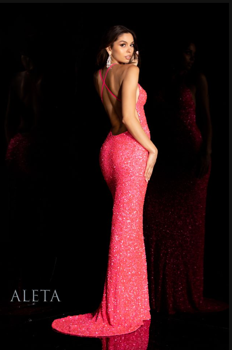 Prom Dresses Long Formal Sequin Fitted Prom Dress Aleta 275 Bright Pink