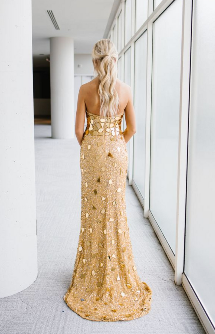 Prom Dresses Fitted Long Sequin Formal Evening Prom Dress Gold
