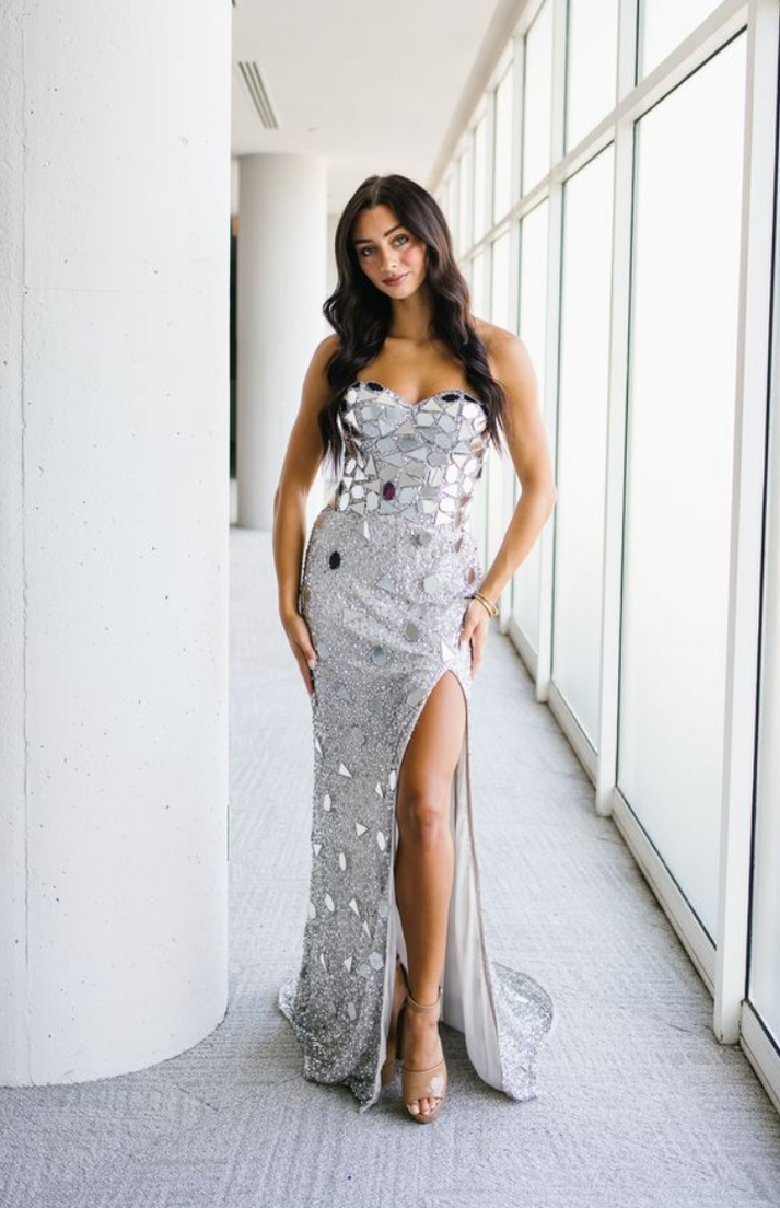 Prom Dresses Fitted Long Sequin Formal Evening Prom Dress Silver