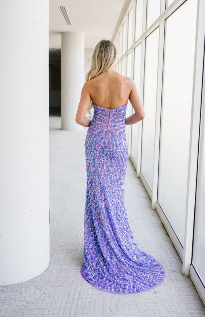 Aleta 1504 Fitted Sequin Long Formal Prom Dress