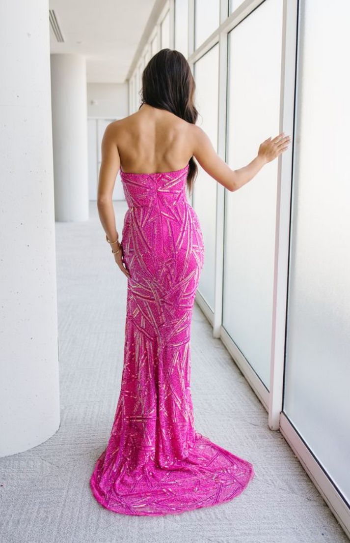 Prom Dresses Long Formal Prom Fitted Slit Evening Dress Fuchsia