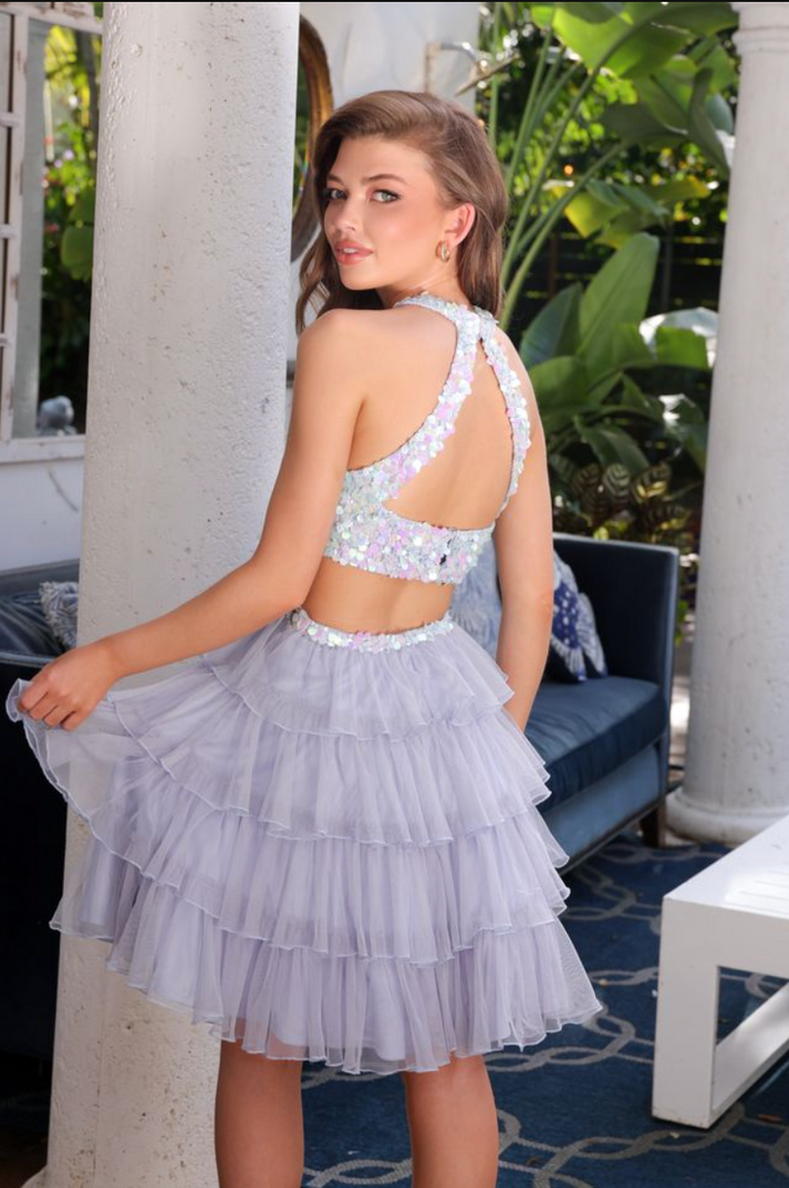 Cocktail Dresses Short Ruffle Sequin Cocktail Dress Aleta 1301 Periwinkle