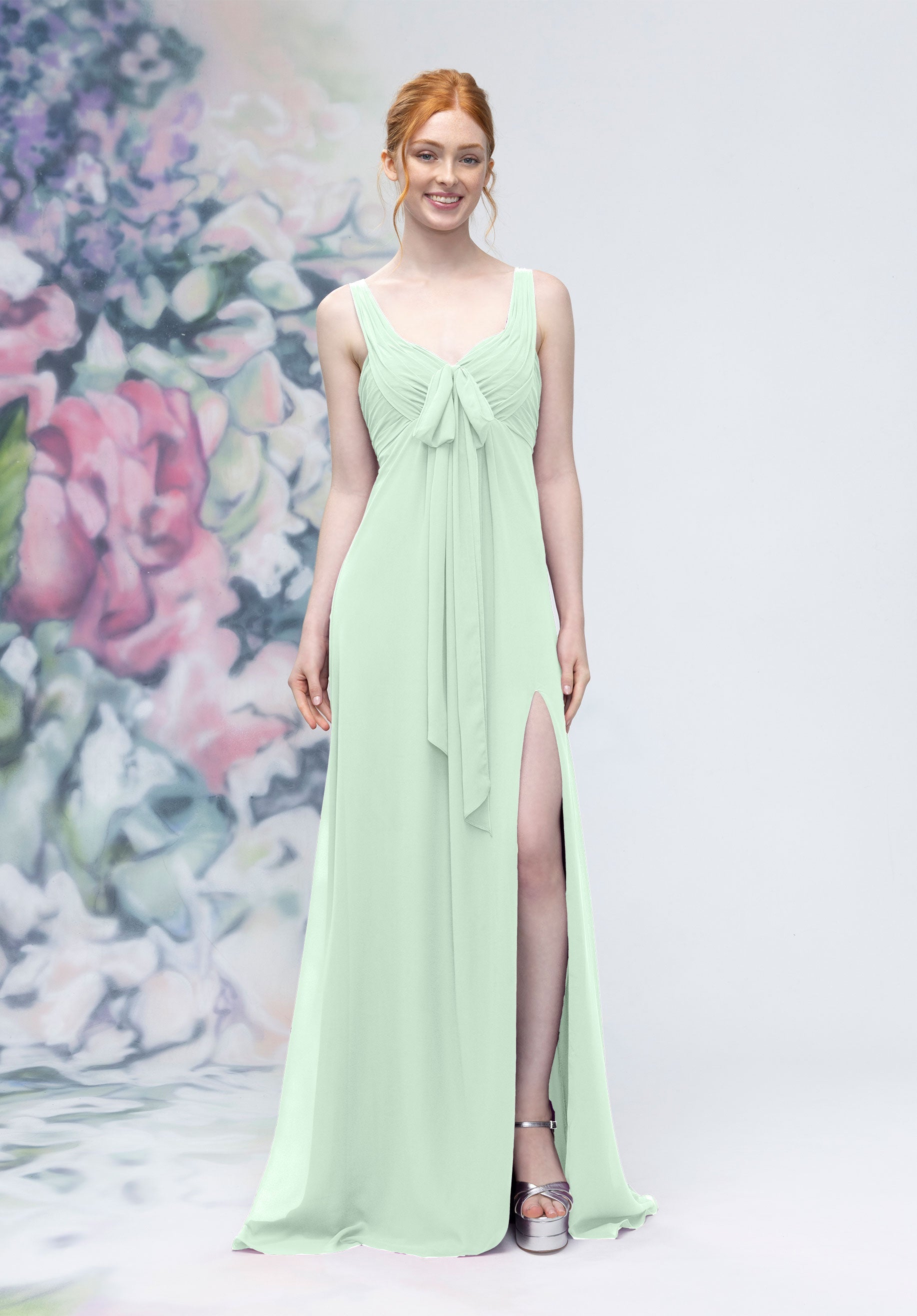 Formal Dresses Formal Long A Line Slit Dress Sea Glass-Chiffon-3030009-Pleated
