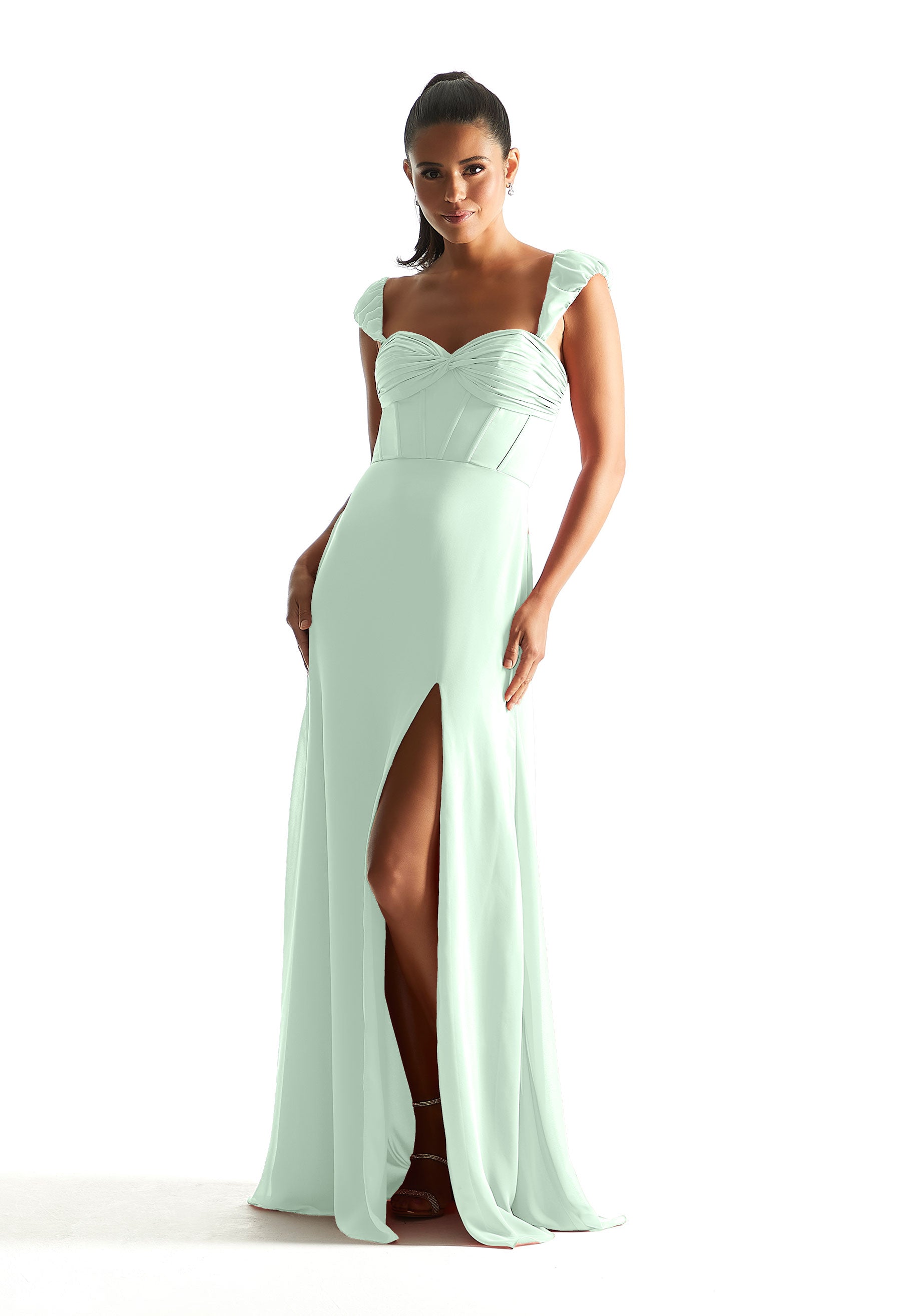 Formal Dresses Slit Long Formal Corset Dress Sea Glass-Chiffon-21855-Corset