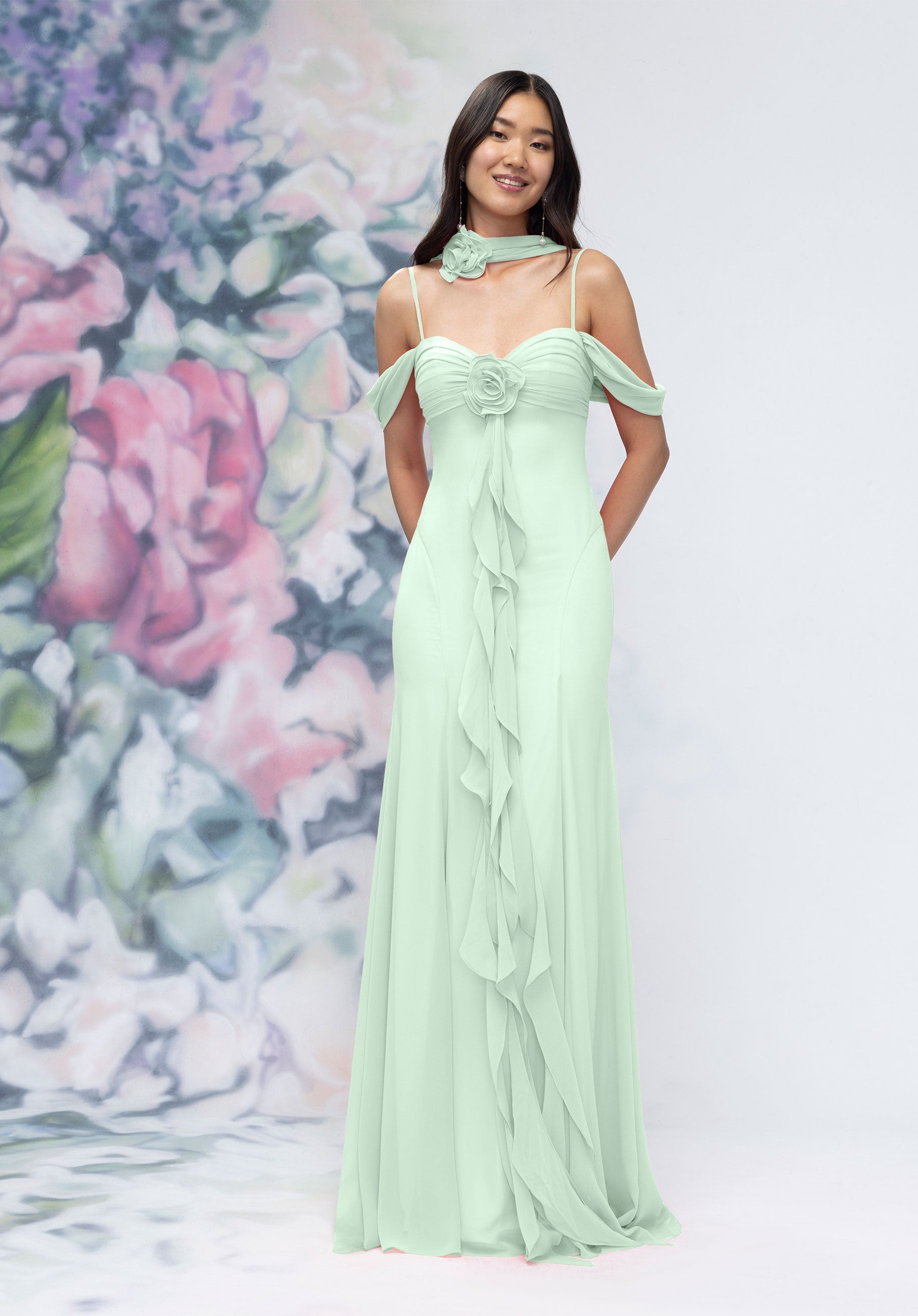 Formal Dresses Long Ruffle Floral Formal Dress Sea Glass-Chiffon-3030000-Ruffle