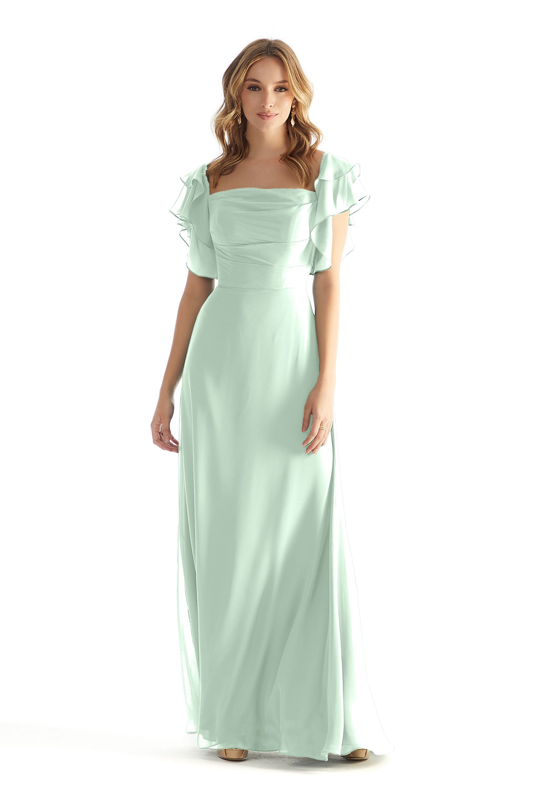 Formal Dresses A Line Ruffle Long Formal Dress Sea Glass-Chiffon-31227-Ruffle