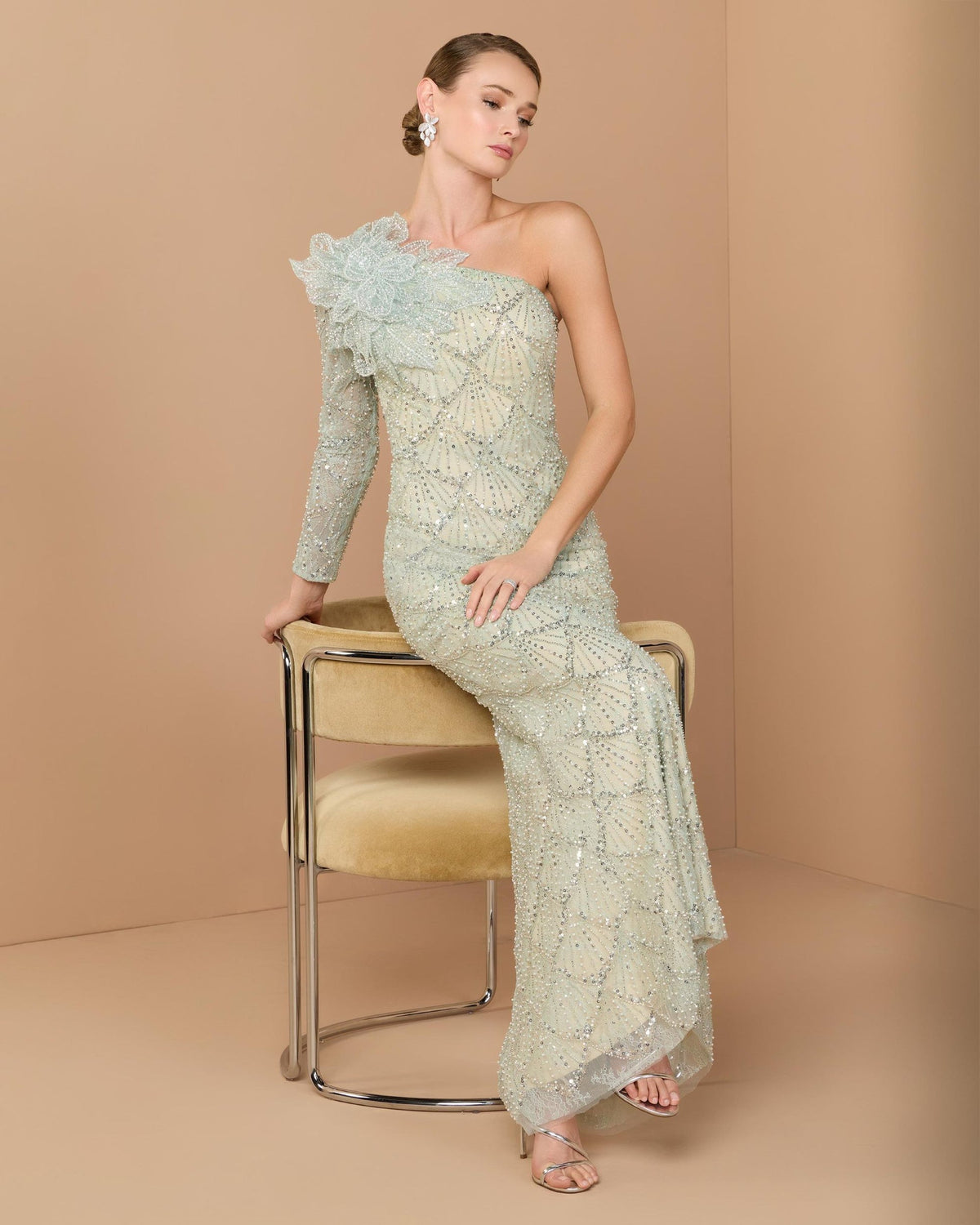 Formal Dresses Long Formal 3D Floral Dress - Sequin - Mac Duggal 21203 Seafoam-Lace-21203-Sequin
