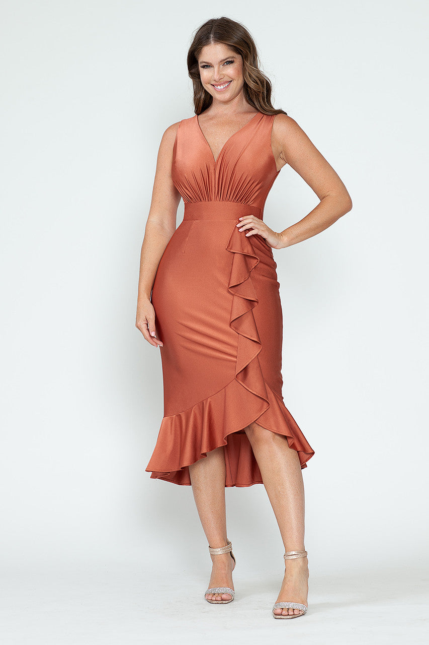 Cocktail Dresses Midi Short Cocktail Ruffle Dress Lenovia 5280 Sienna-Metallic-5280-Ruffle