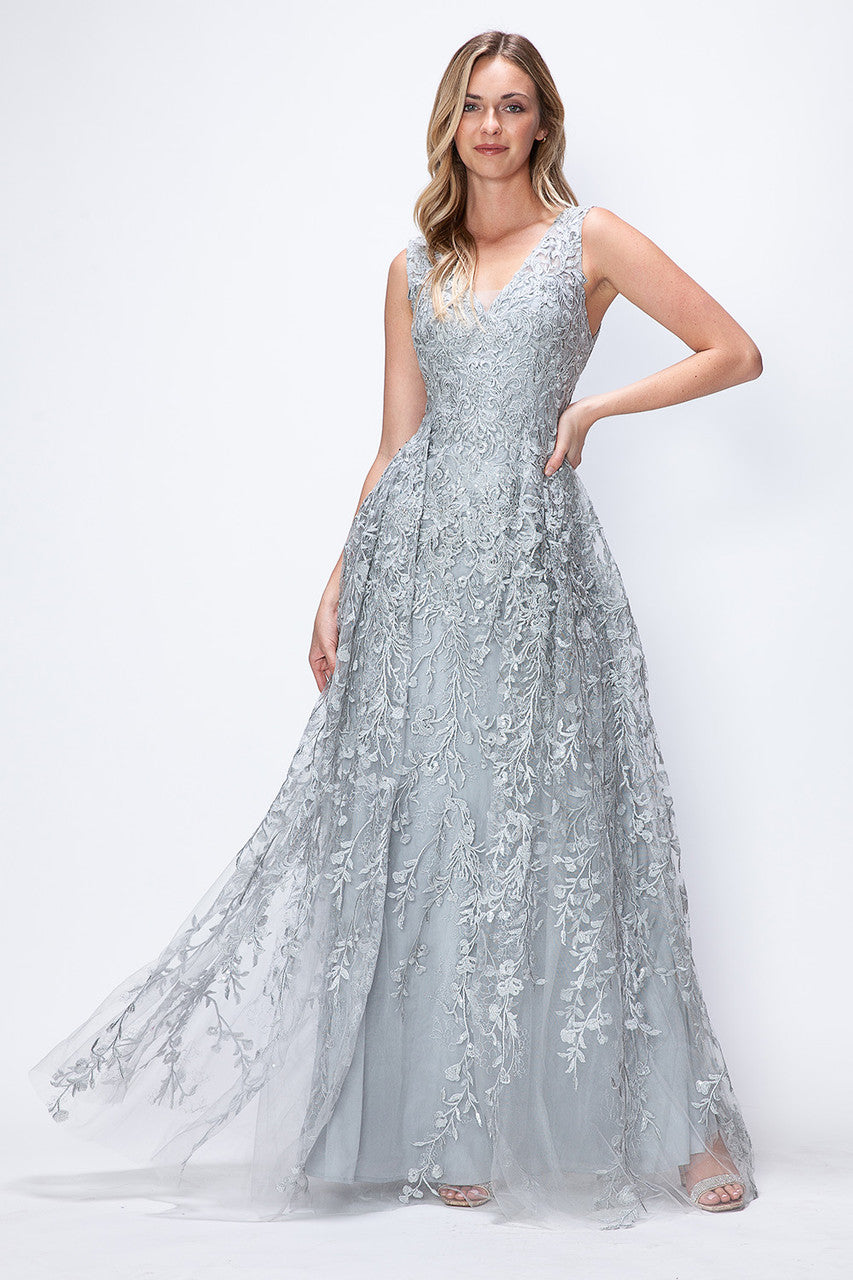 A Line Long Formal Lace Dress Lenovia 8337 - Burgundy / XL