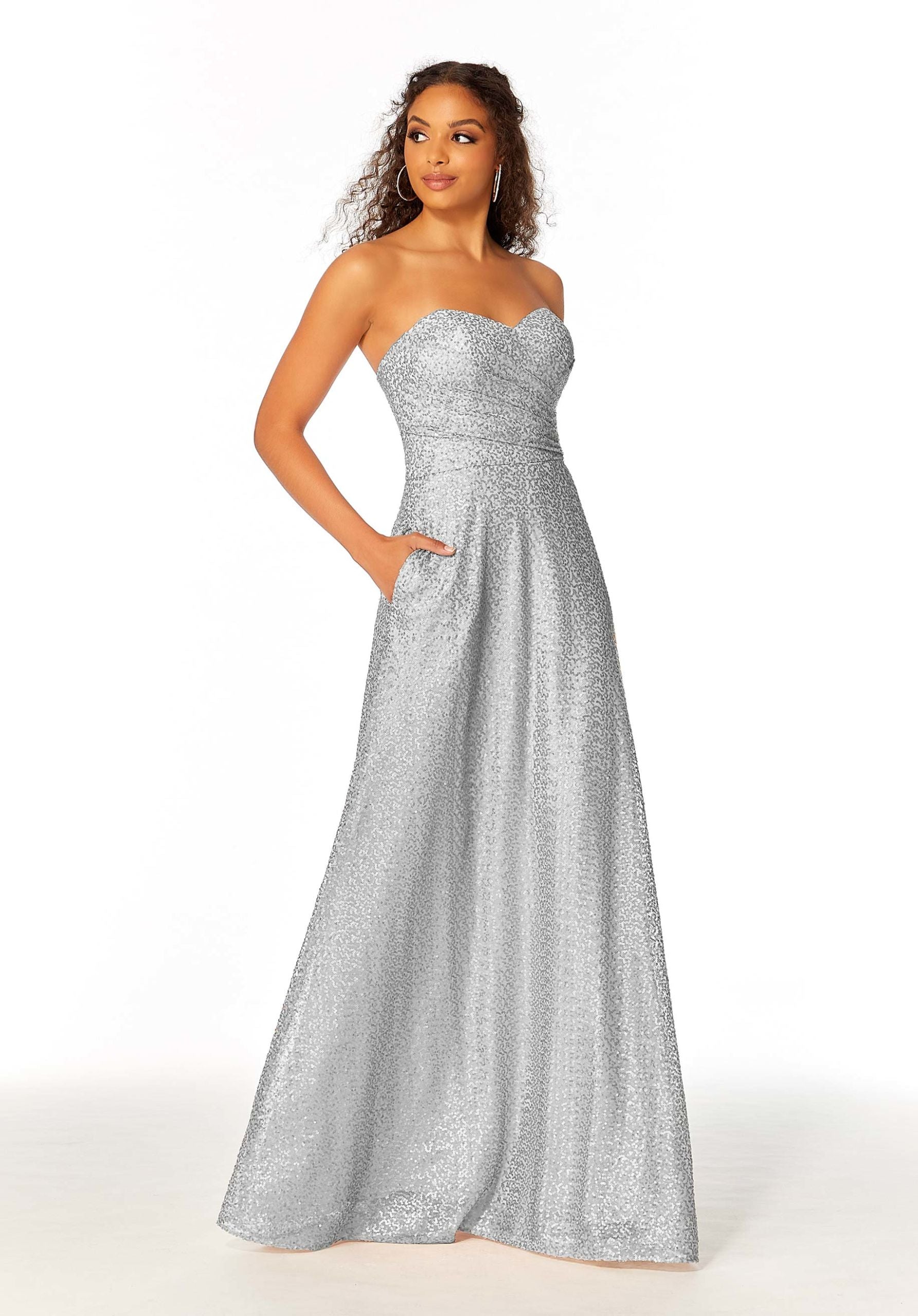 Formal Dresses Long Formal A Line Dress Silver-Mesh-21804-Glitter