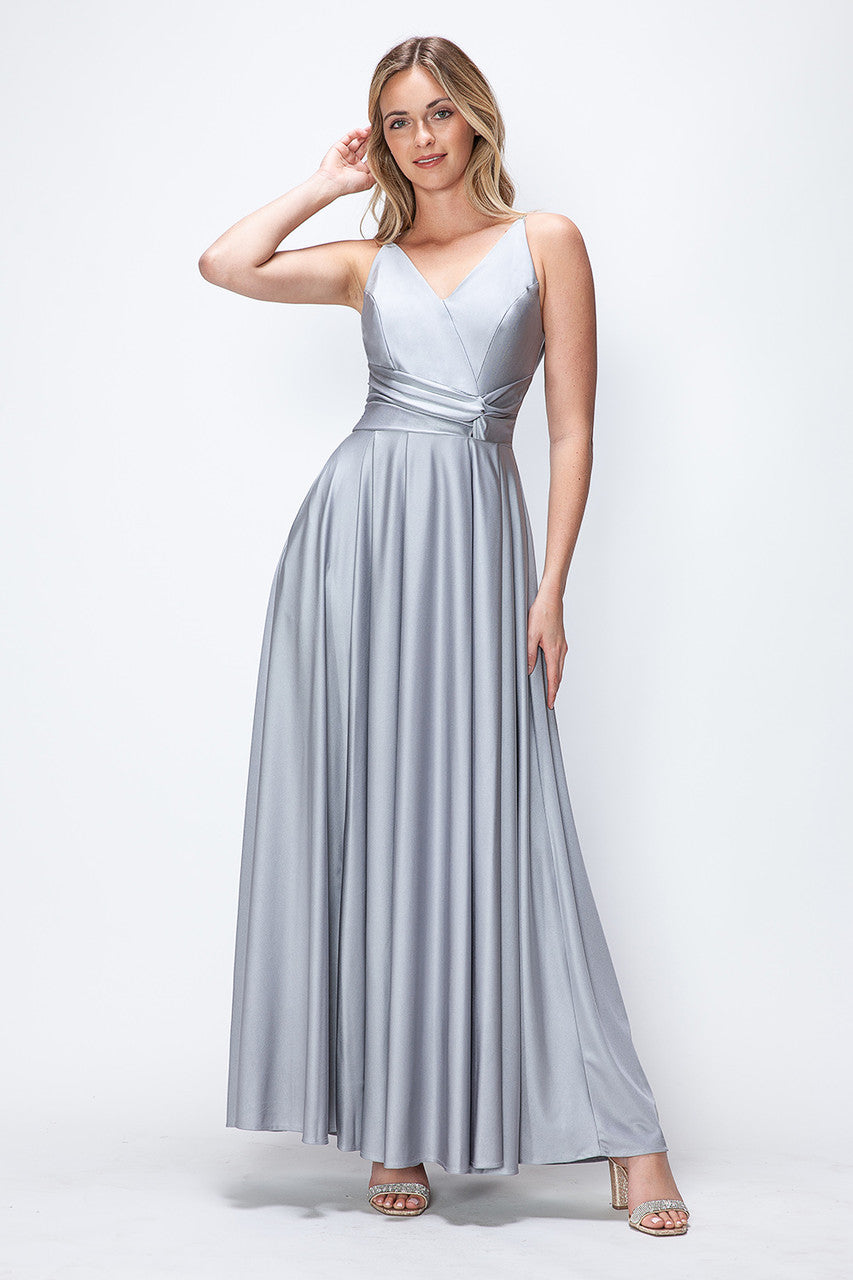 Formal Dresses A Line Formal Slit Long Prom Dress Lenovia 5275 Silver-Satin-5275-A Line