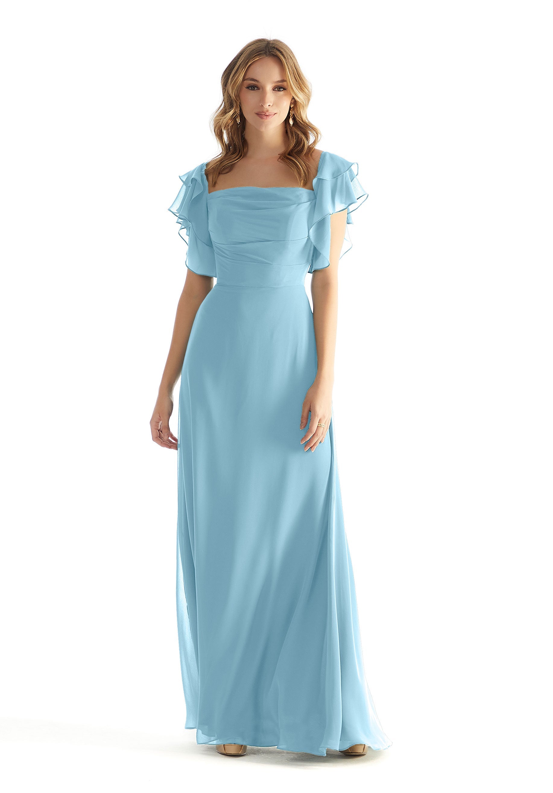 Formal Dresses A Line Ruffle Long Formal Dress Sky-Chiffon-31227-Ruffle