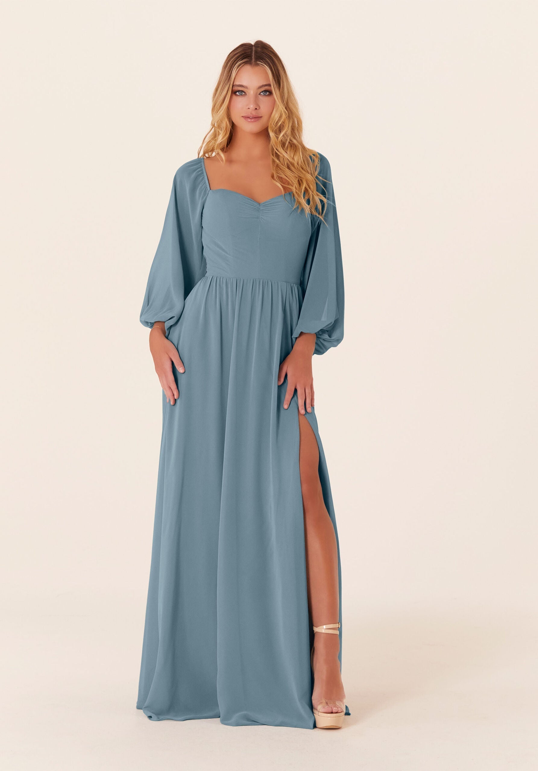 Mother of the Bride Dresses Long Sleeve A Line Formal Mother of the Bride Dress Slate-Chiffon-21830-Pleated