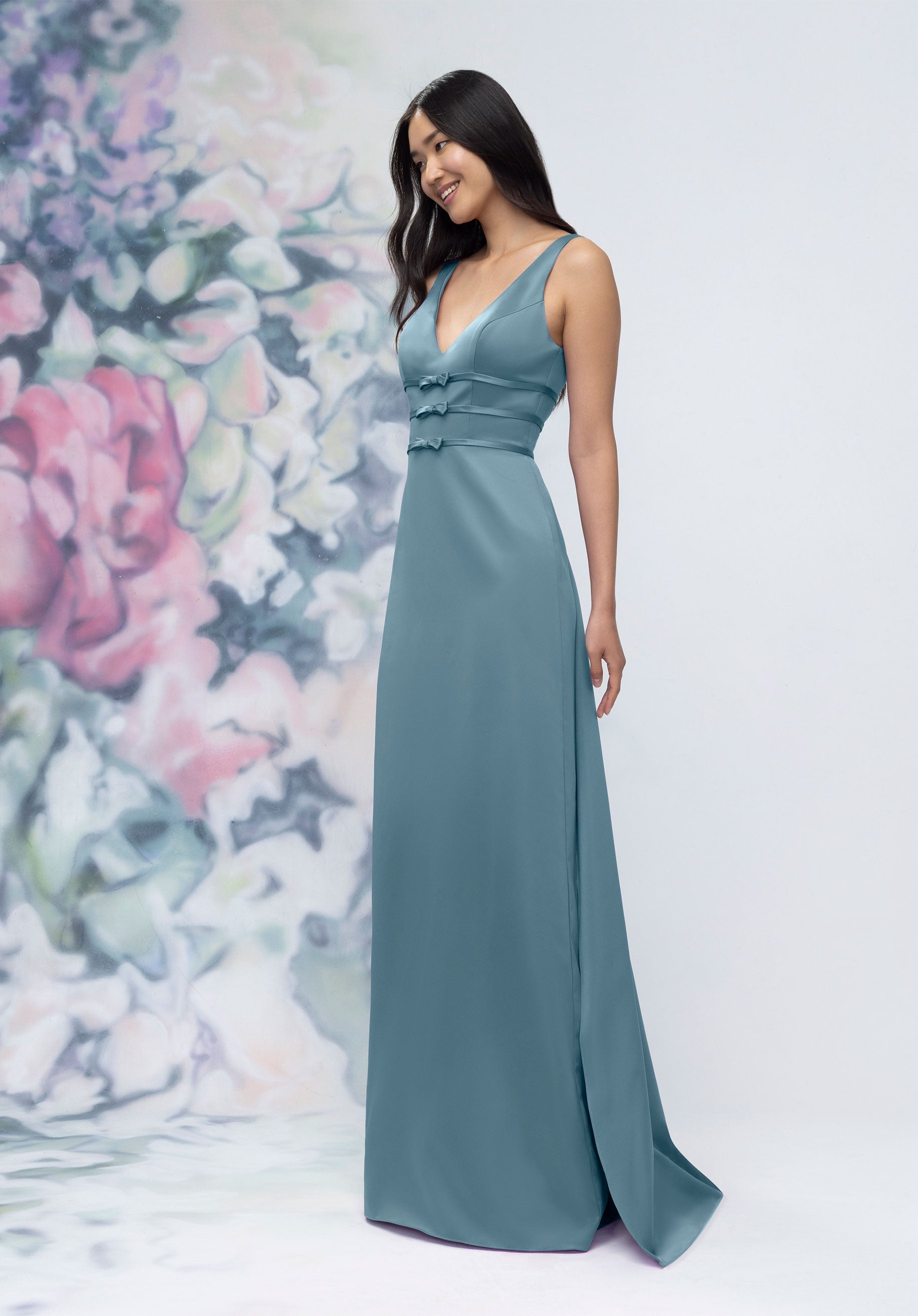 Formal Dresses Formal Long Slit Gown Slate-Satin-3030013-Train