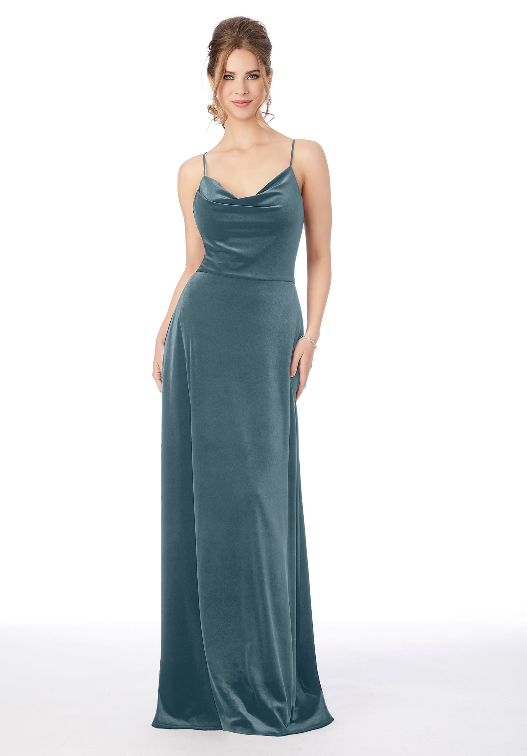Formal Dresses A Line Velvet Formal Long Dress Slate-Velvet-21685-Cowl