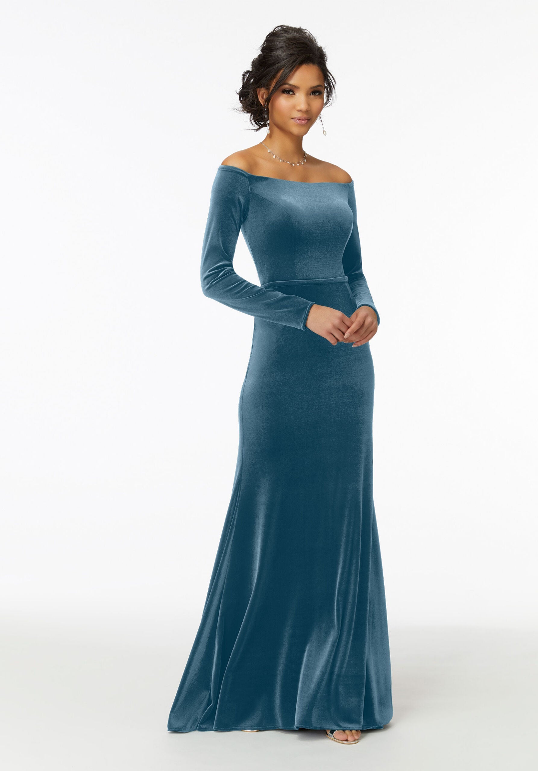 Formal Dresses Velvet Long Formal Evening Dress Slate-Velvet-21724-Fitted