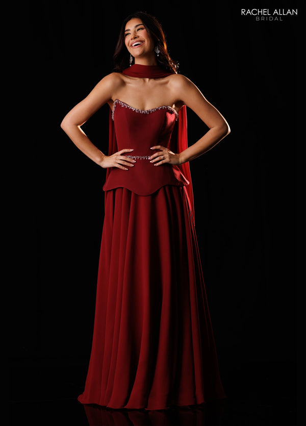 Strapless Curved Neck Floor-Length Satin Formal A-Line Rachel Allan RB8237