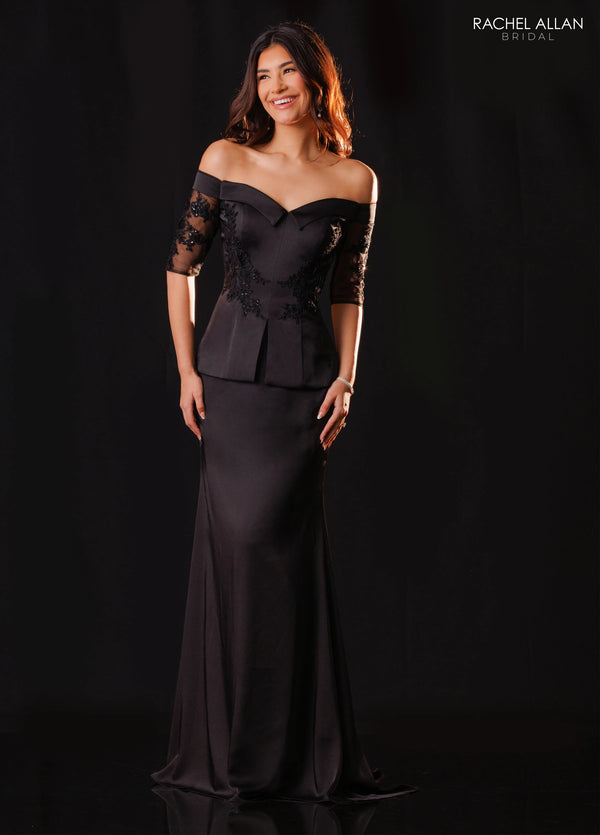 Off-the-Shoulder Floor-Length Satin Formal Sheath Column Rachel Allan RB8240