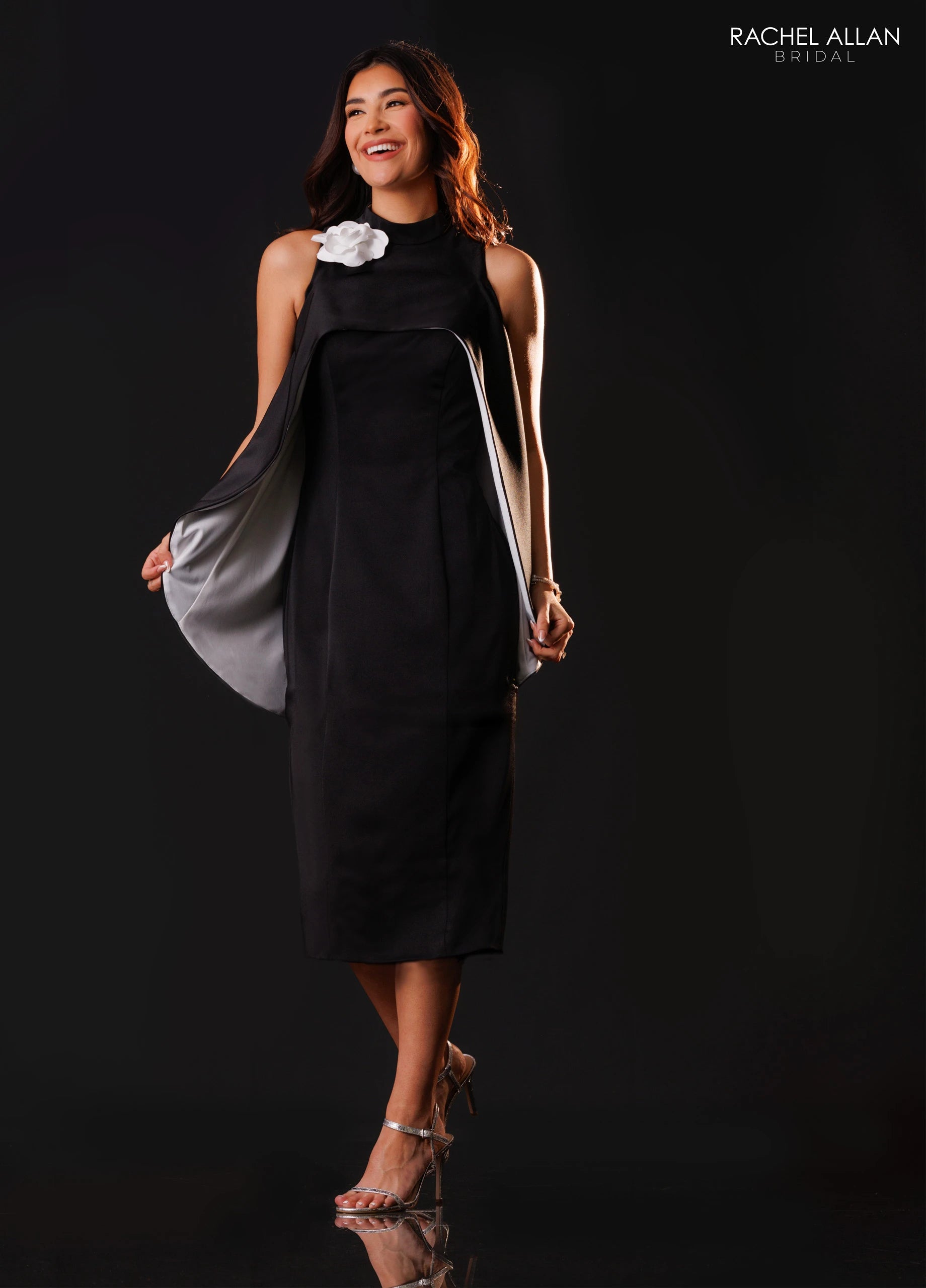 Crew High-Neck Midi Satin Formal Sheath Column Rachel Allan RB8245