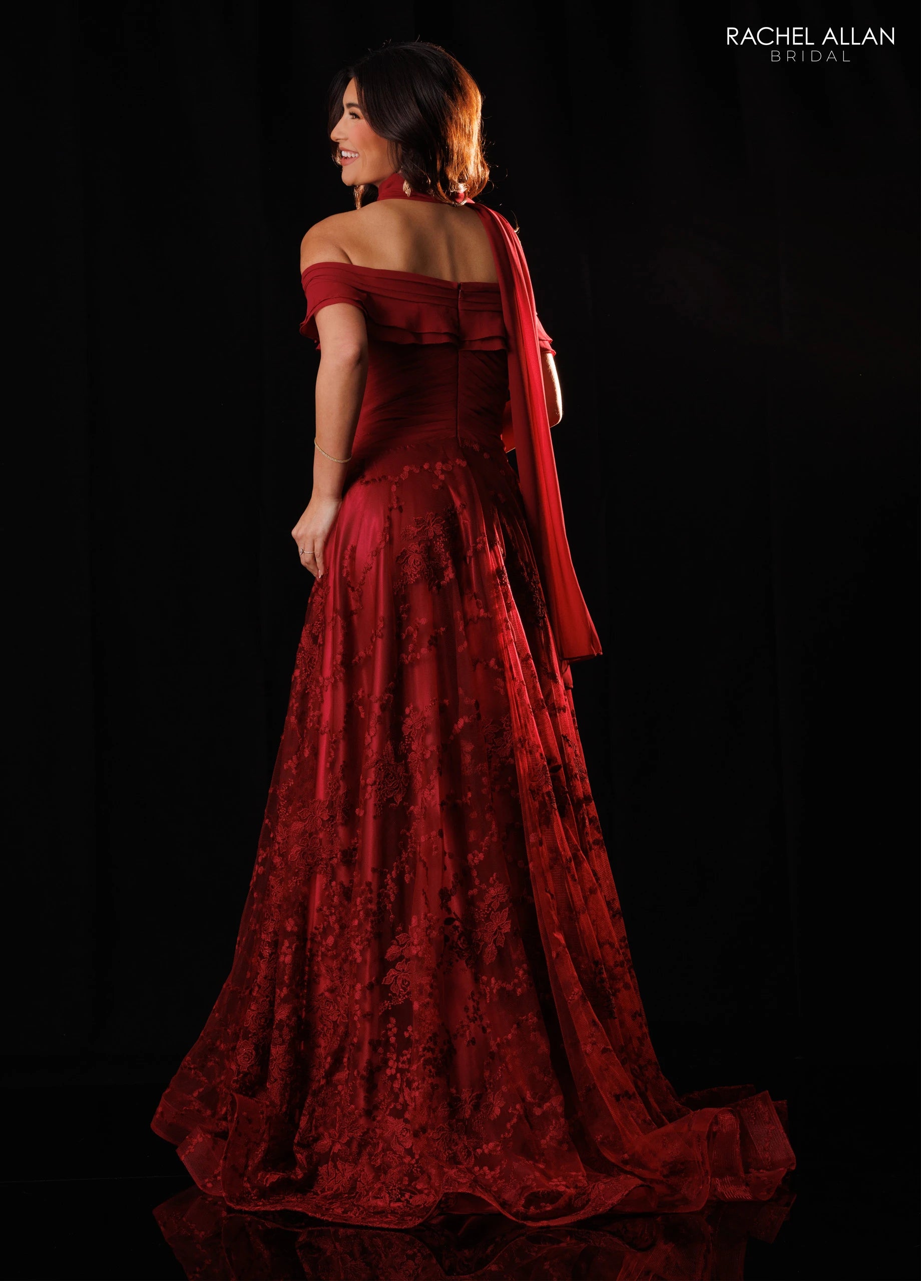 Off-the-Shoulder Floor-Length Lace Formal A-Line Rachel Allan RB8230