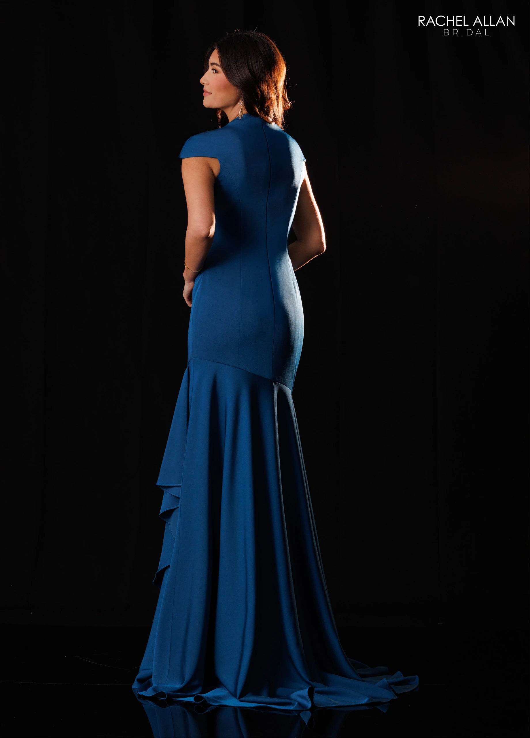 Crew High-Neck Floor-Length Crepe Formal A-Line Rachel Allan RB8228